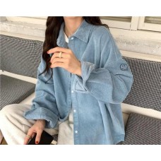Kemeja Corduroy Oversize Smiley Korean Style